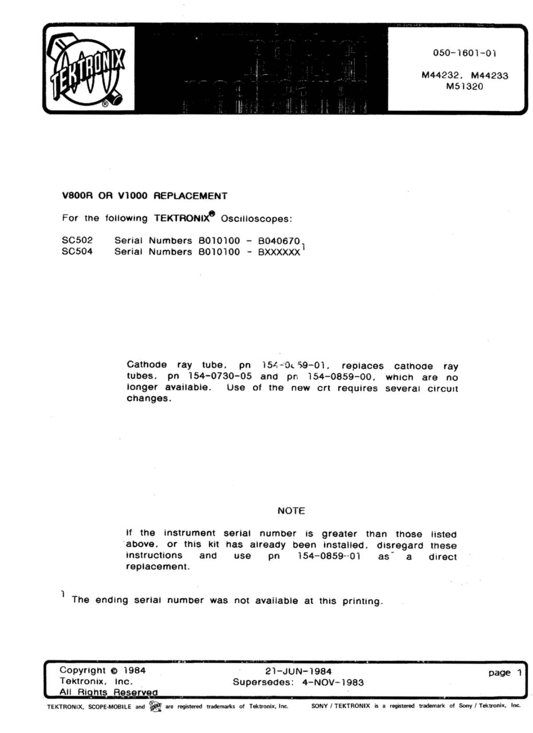 Tektronix SC 504 manual 