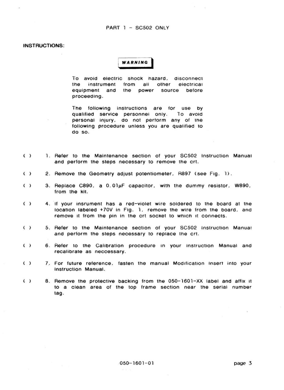 Tektronix SC 504 manual 