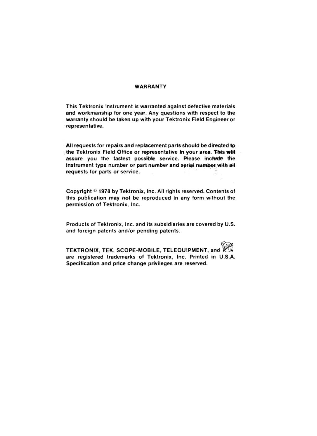 Tektronix SC 504 manual 