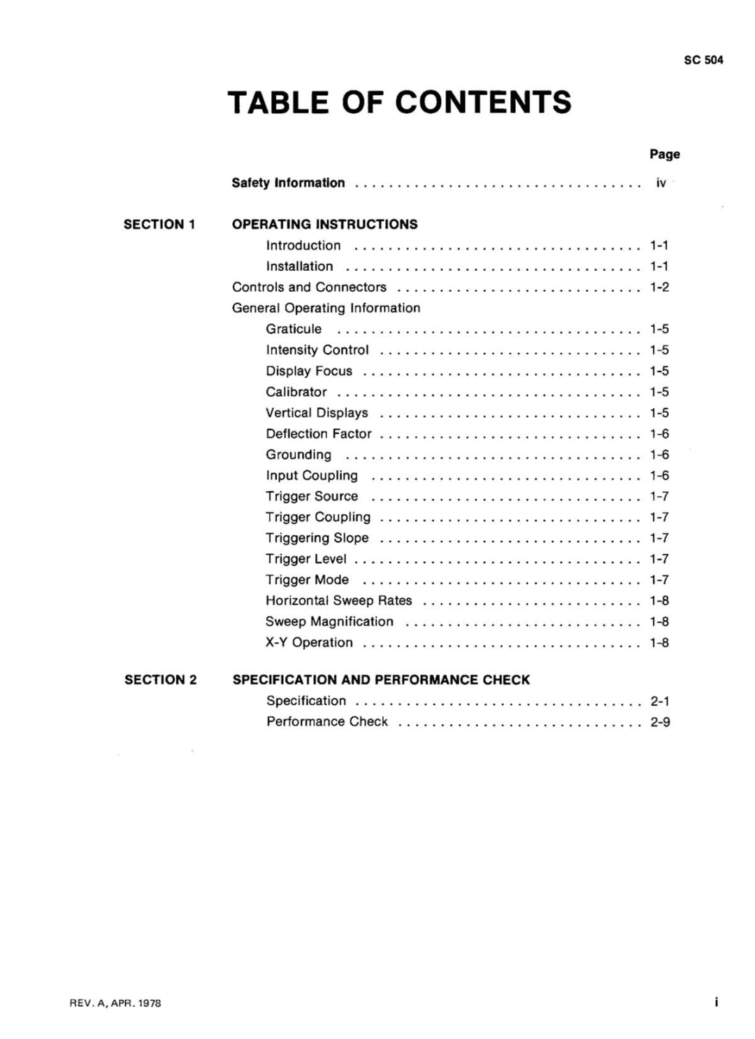 Tektronix SC 504 manual 