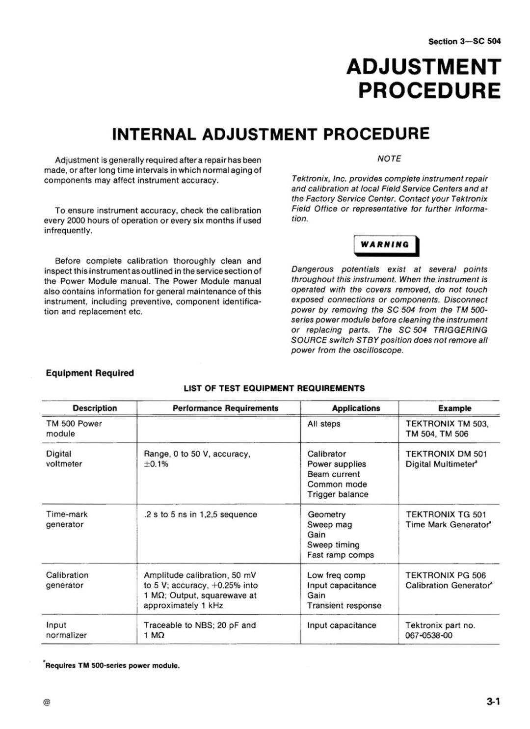 Tektronix SC 504 manual 