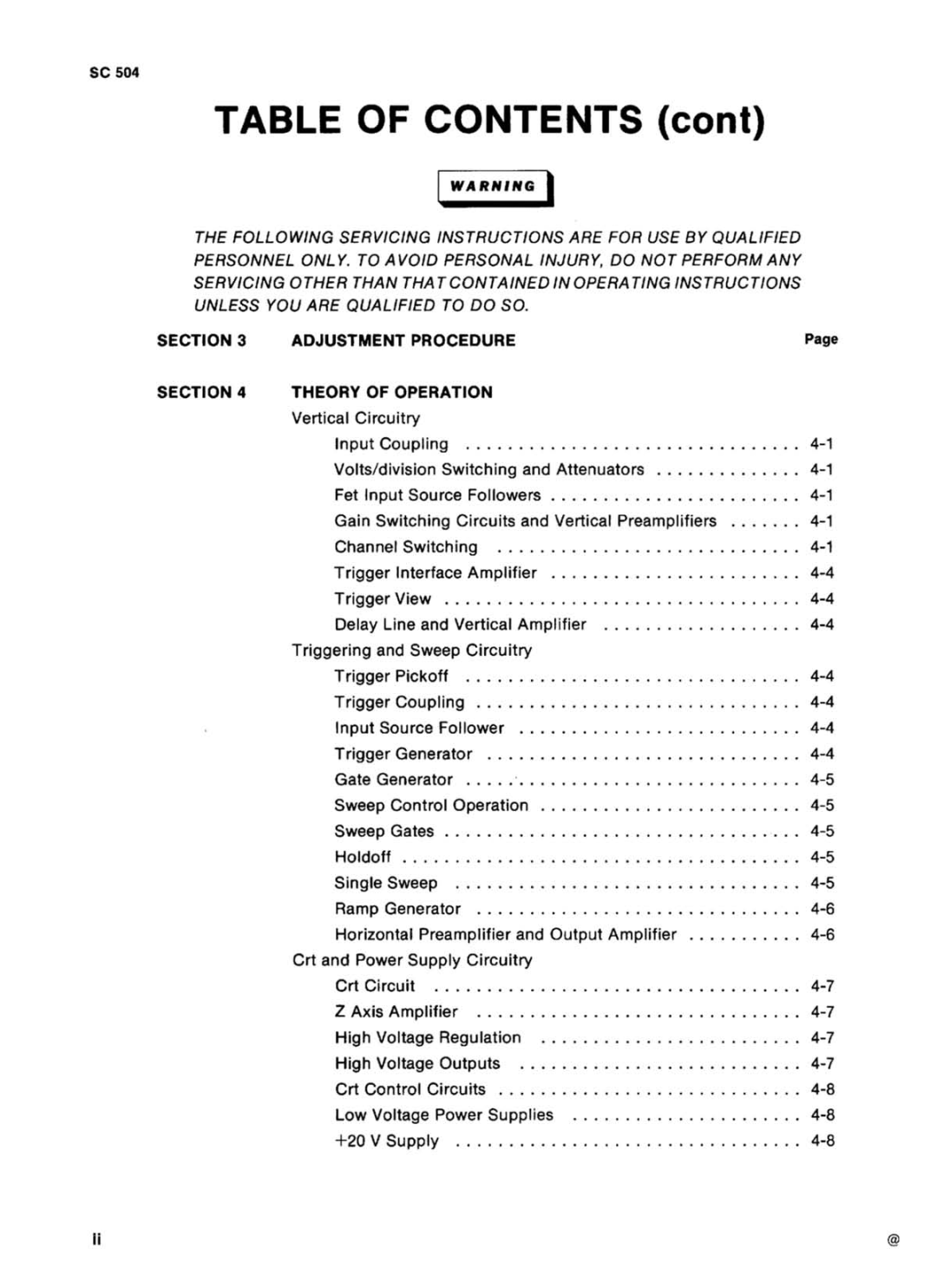 Tektronix SC 504 manual 