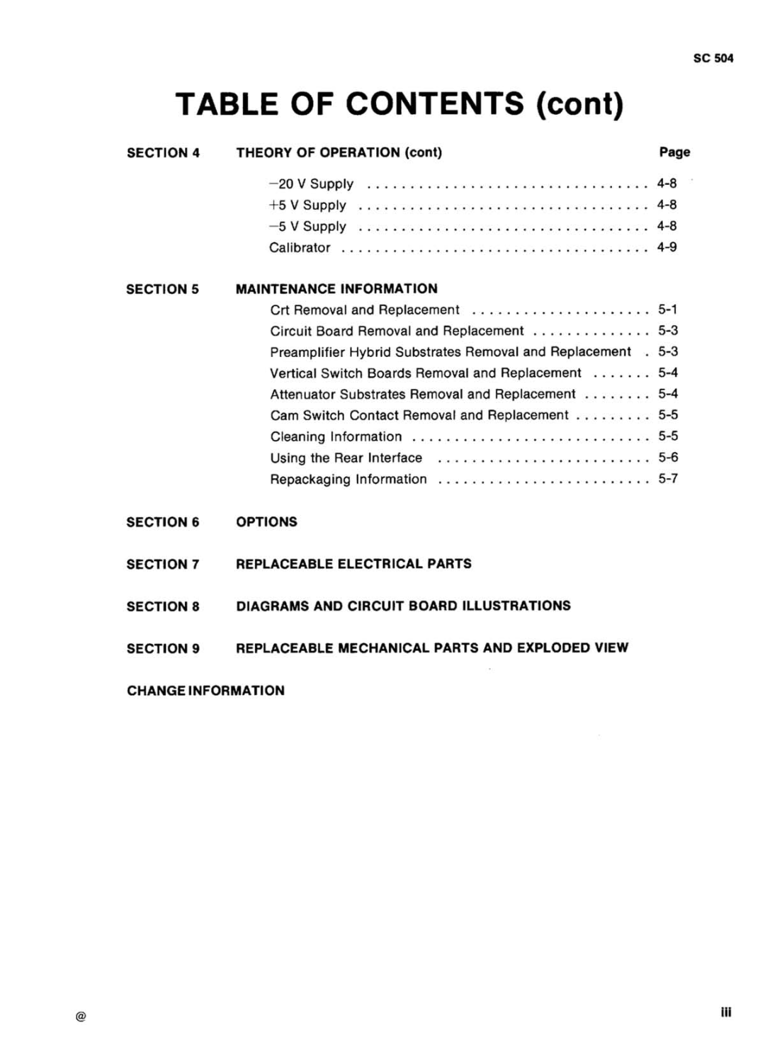 Tektronix SC 504 manual 