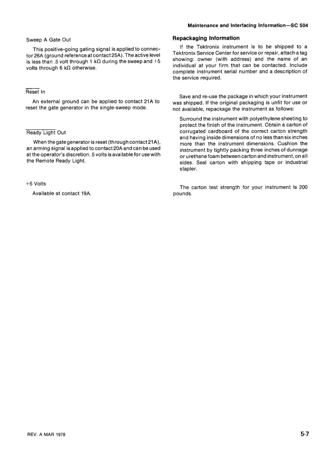 Tektronix SC 504 manual 