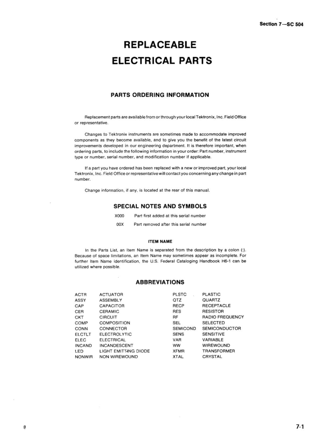 Tektronix SC 504 manual 