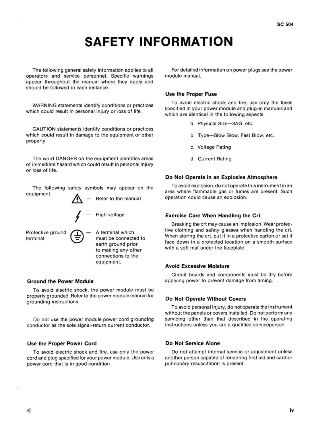 Tektronix SC 504 manual 