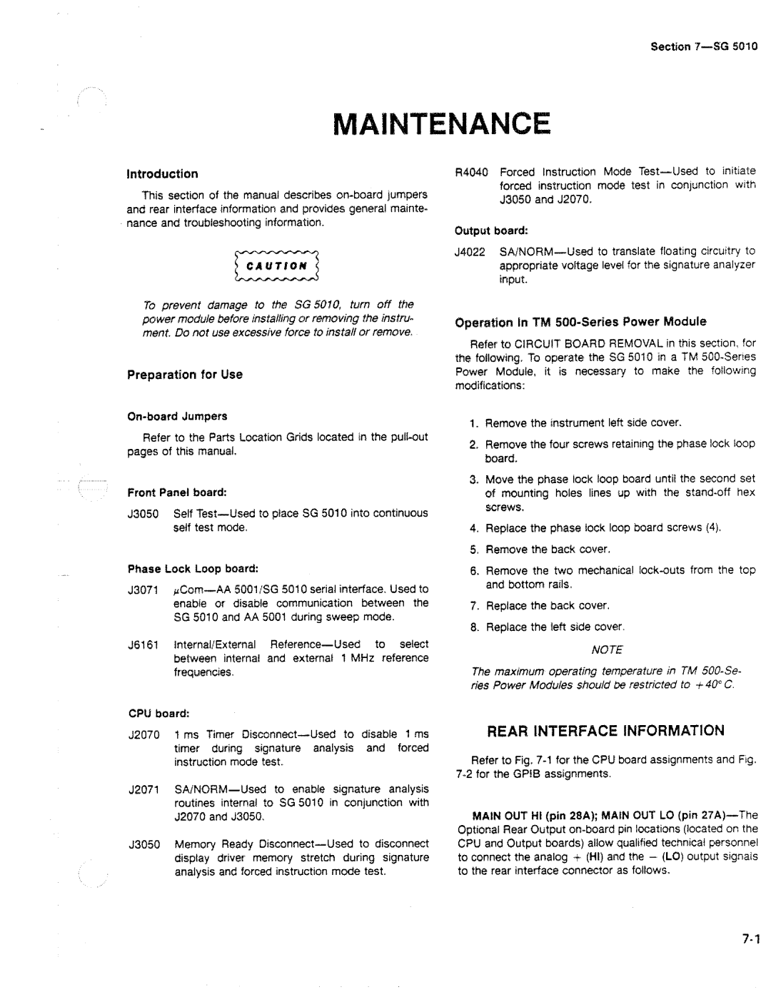 Tektronix SG 5010 manual 