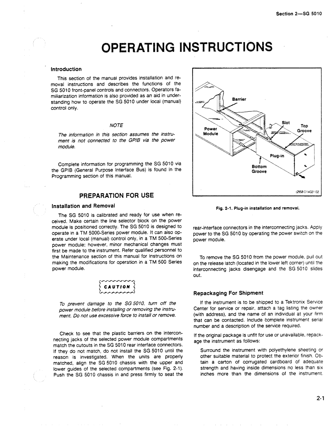 Tektronix SG 5010 manual 