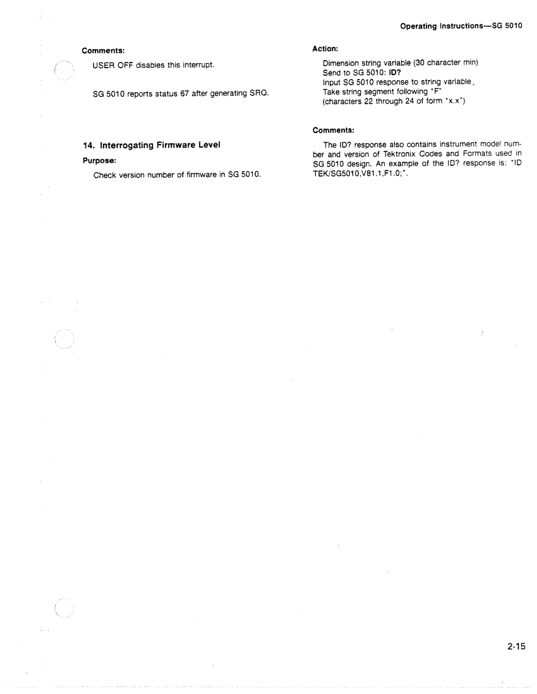 Tektronix SG 5010 manual 