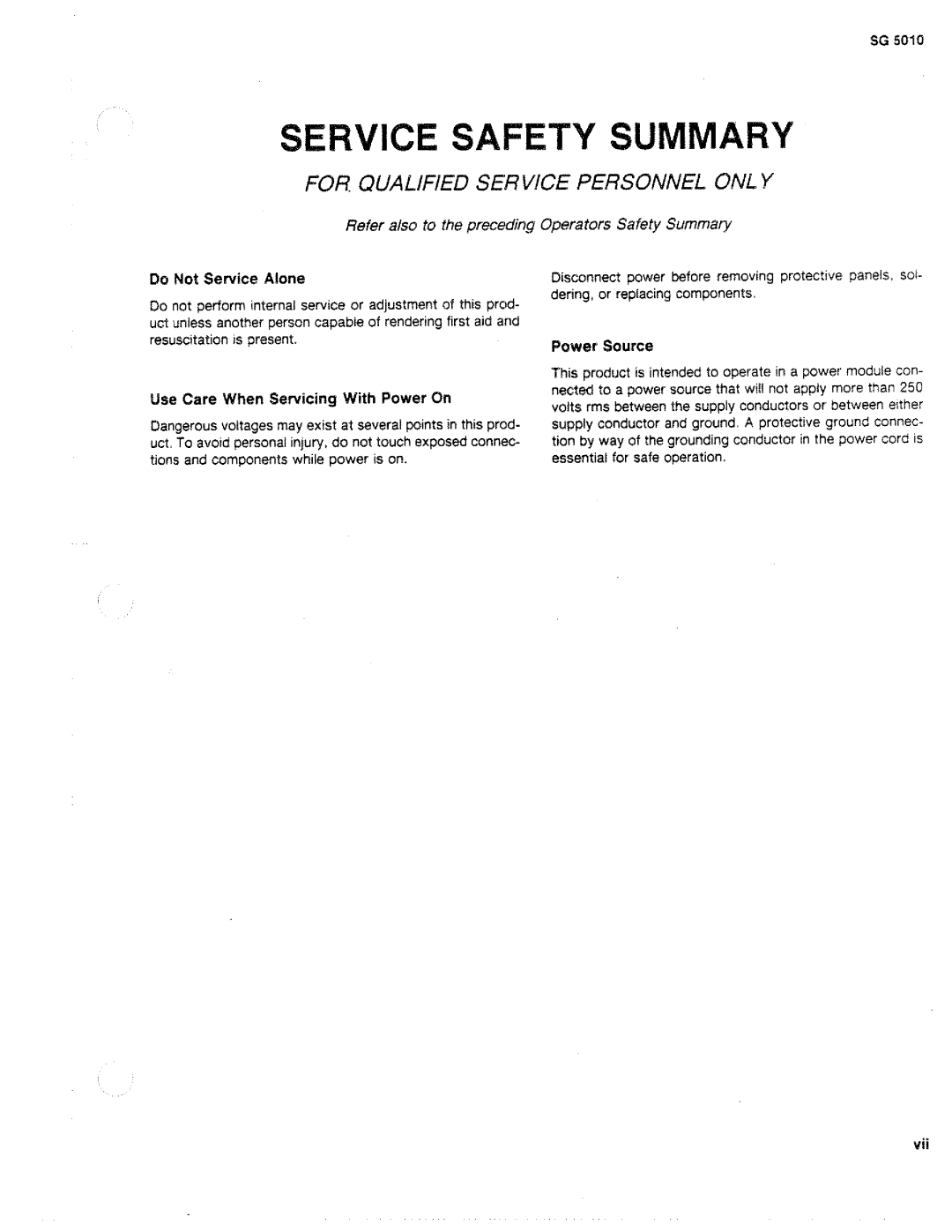 Tektronix SG 5010 manual 