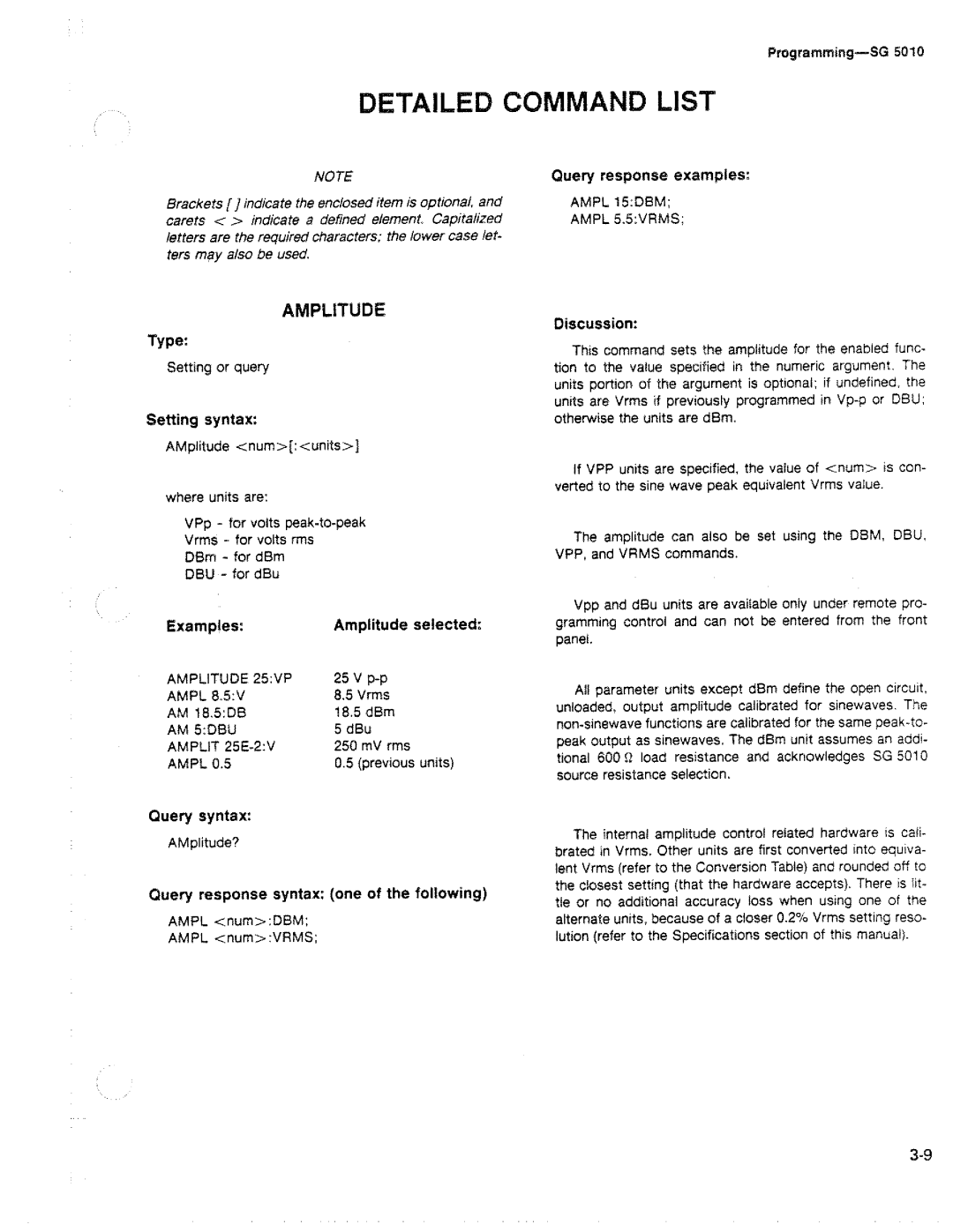 Tektronix SG 5010 manual 