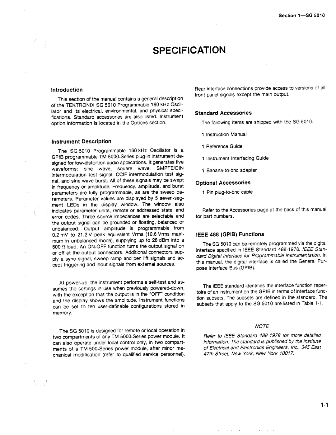 Tektronix SG 5010 manual 