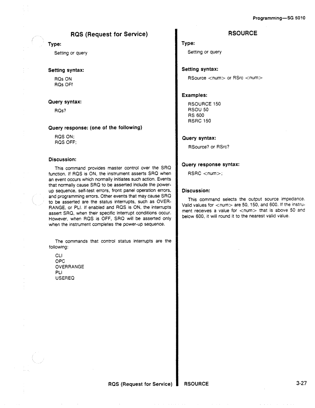 Tektronix SG 5010 manual 