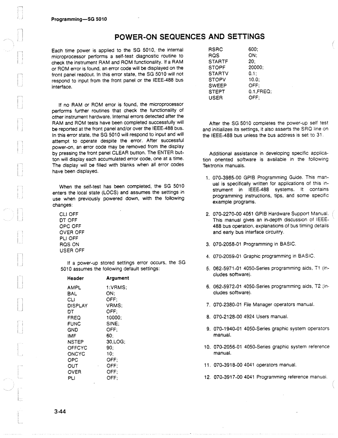 Tektronix SG 5010 manual 