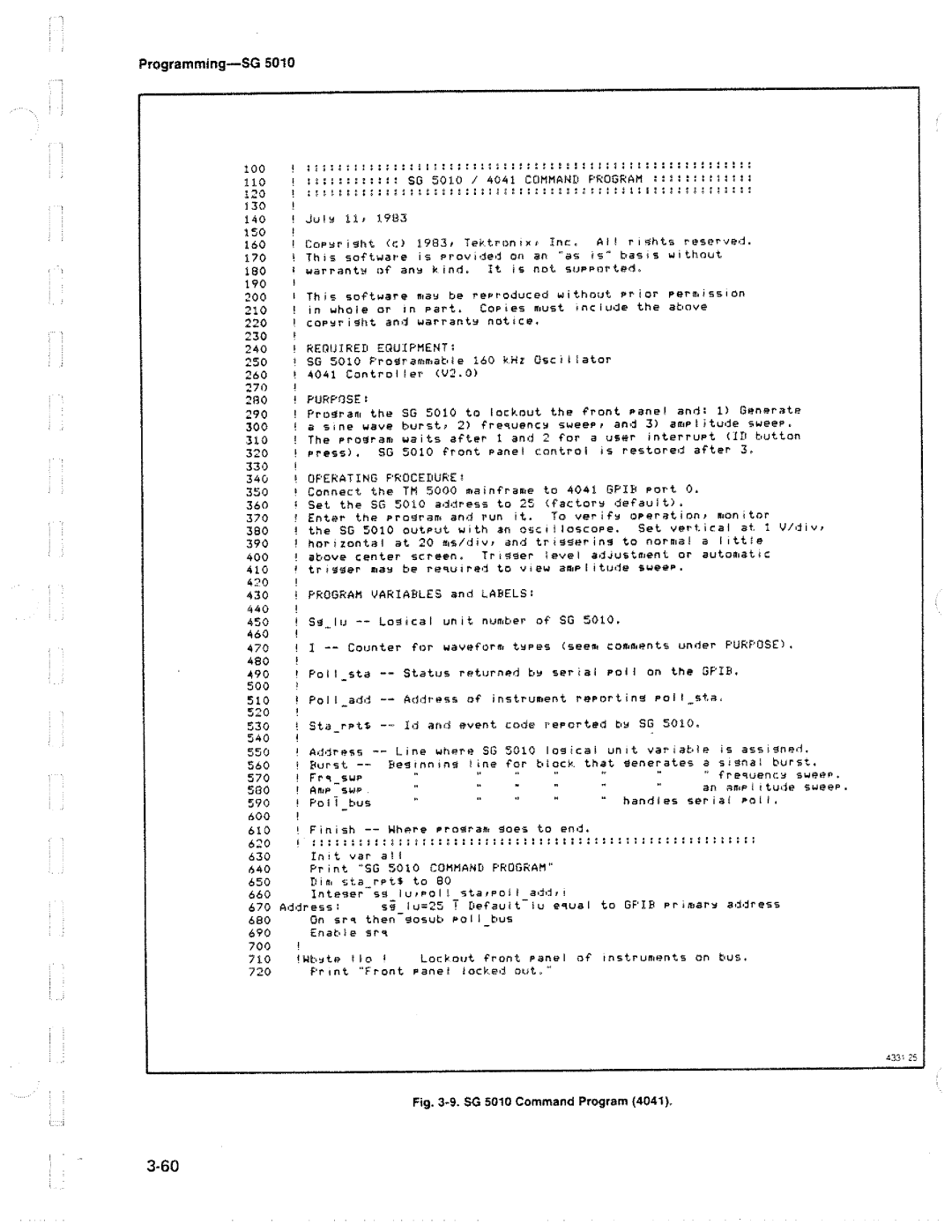 Tektronix SG 5010 manual 