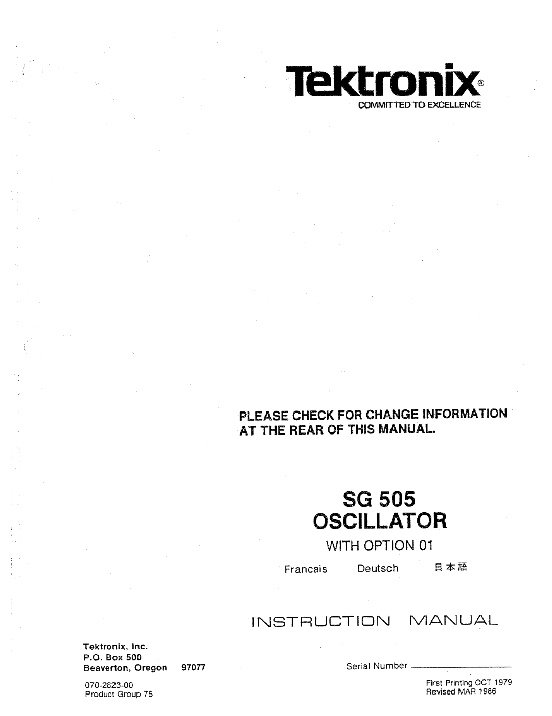 Tektronix SG 505 manual 