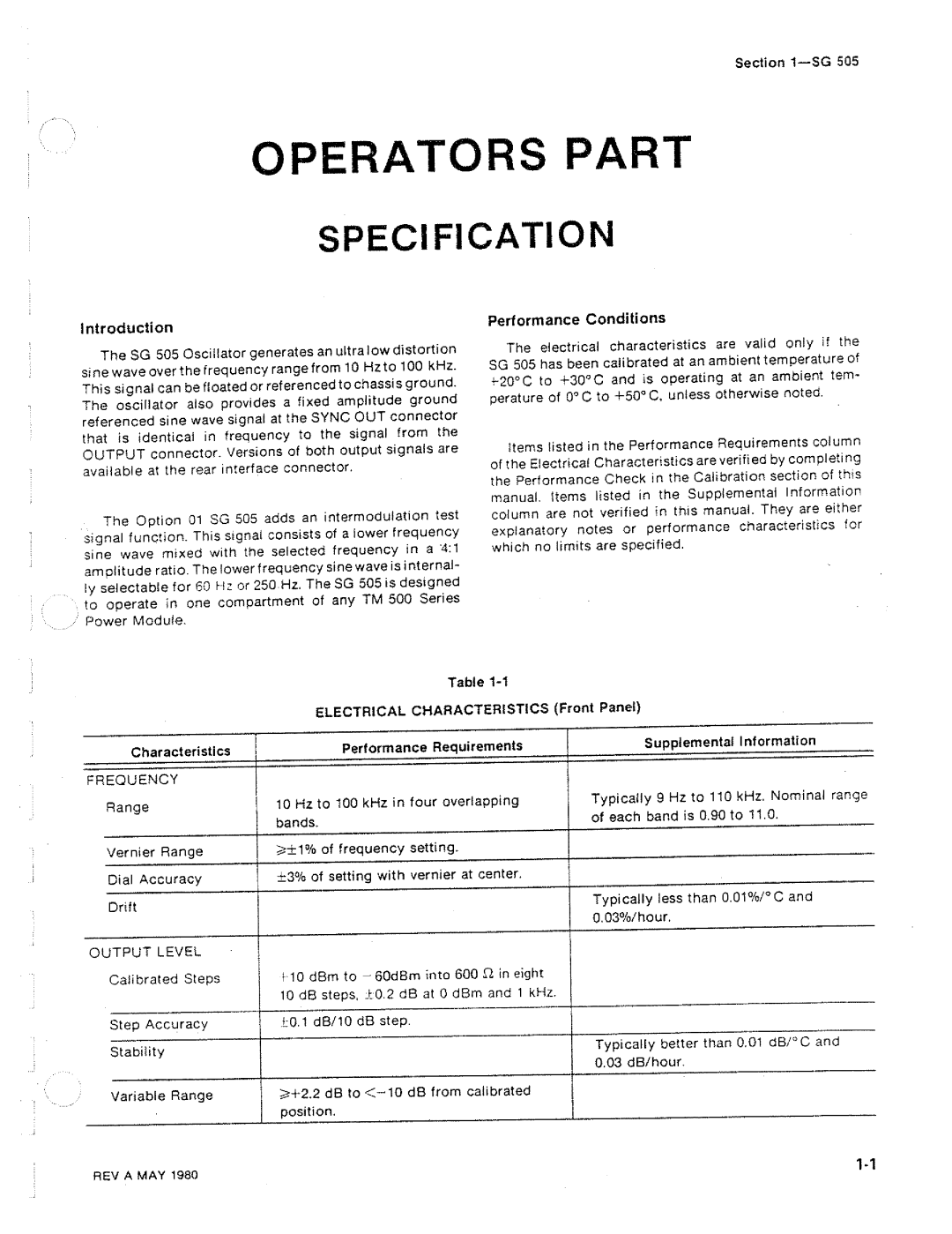 Tektronix SG 505 manual 