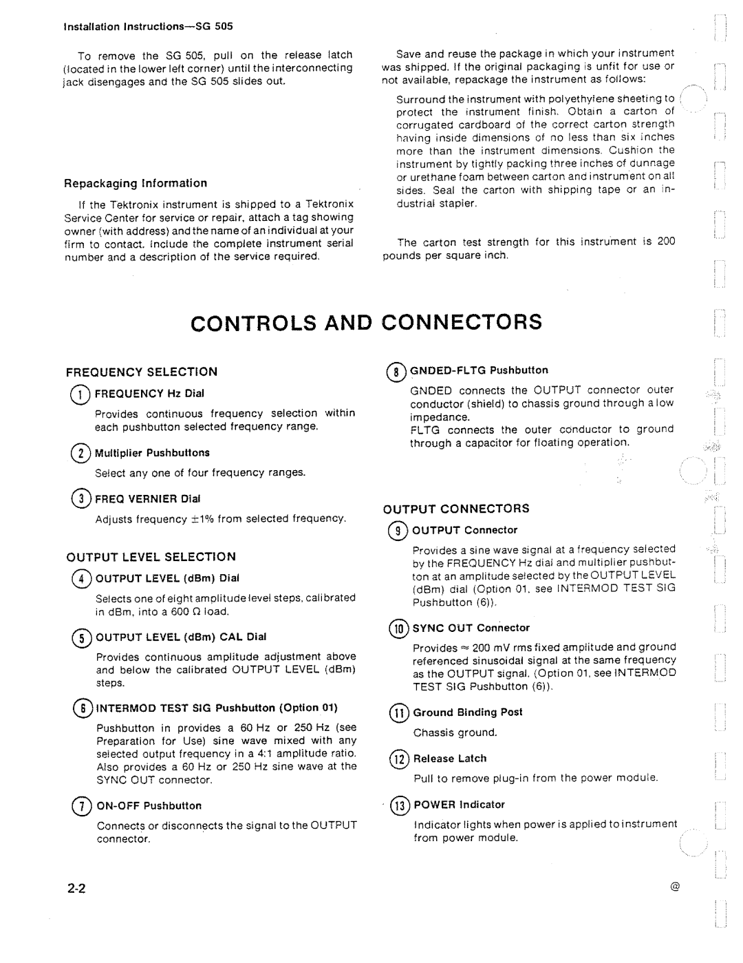 Tektronix SG 505 manual 