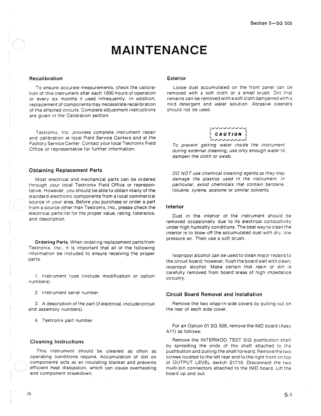 Tektronix SG 505 manual 