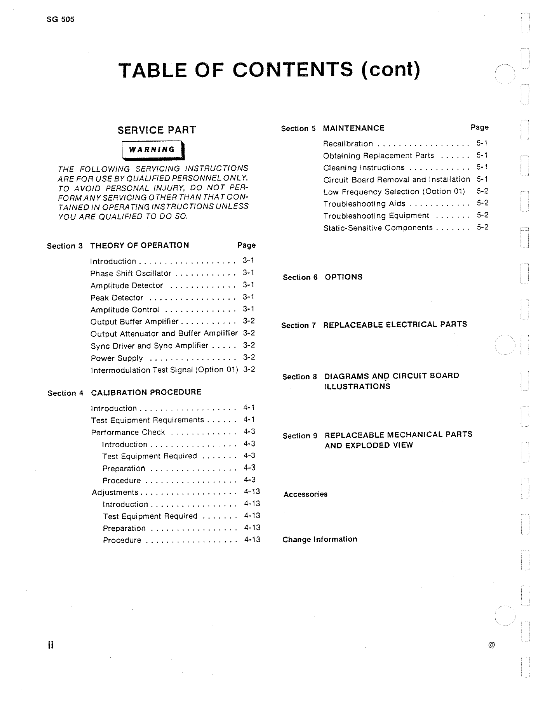 Tektronix SG 505 manual 