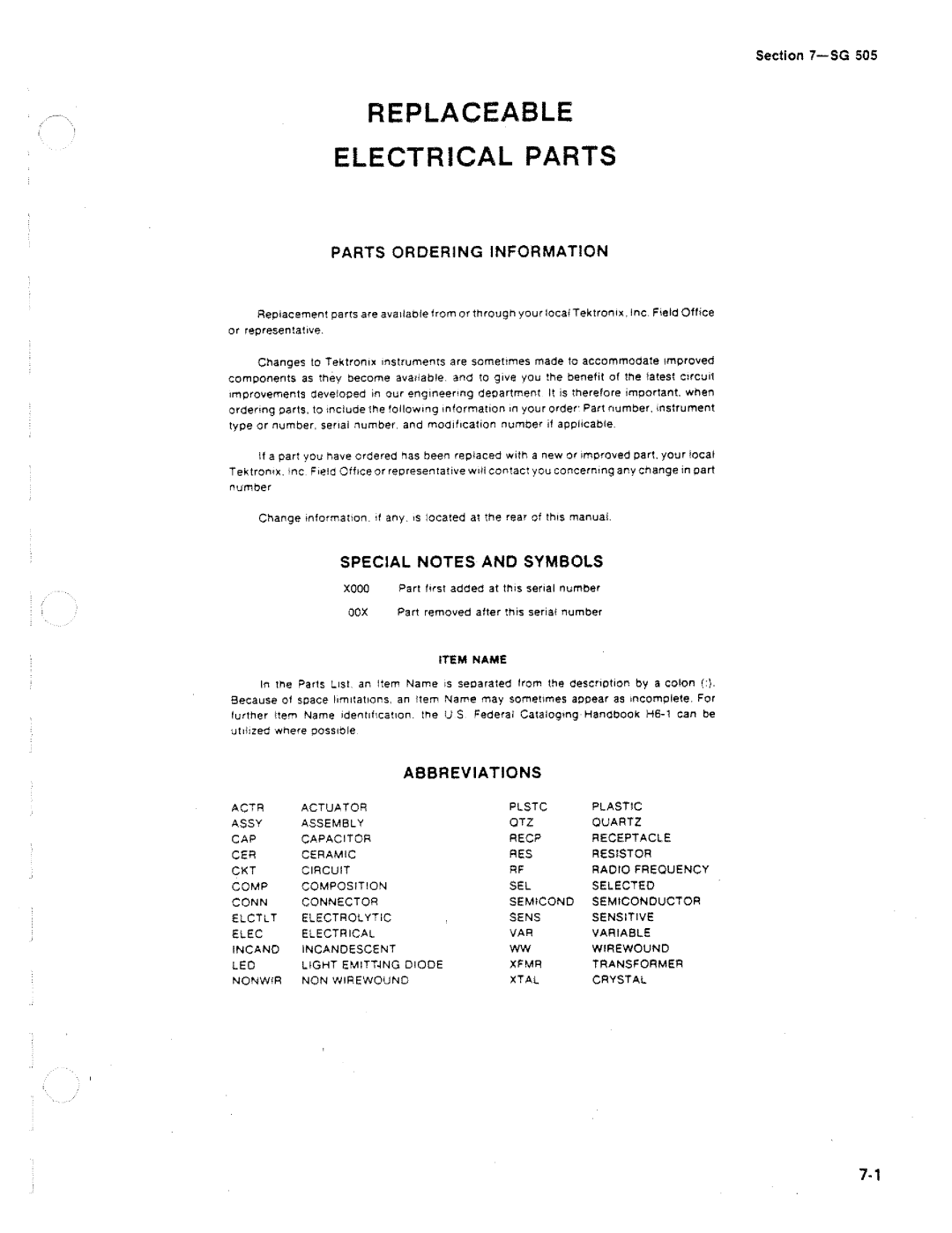 Tektronix SG 505 manual 