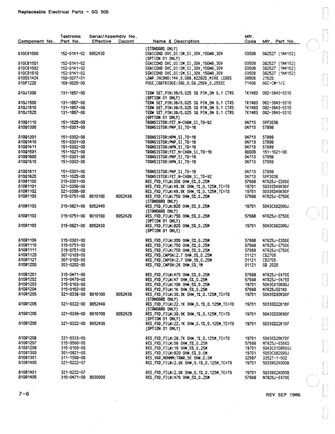 Tektronix SG 505 manual 