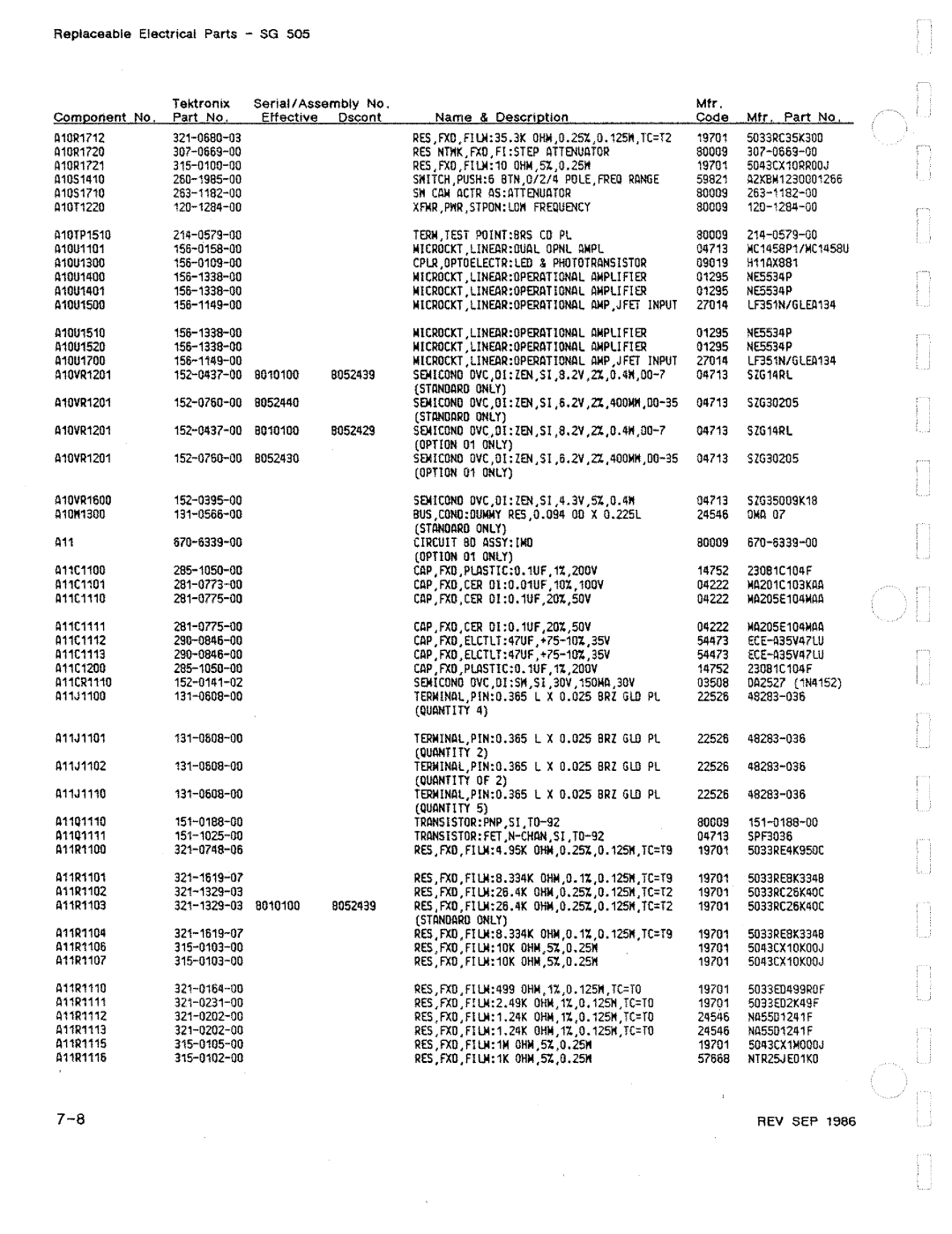 Tektronix SG 505 manual 