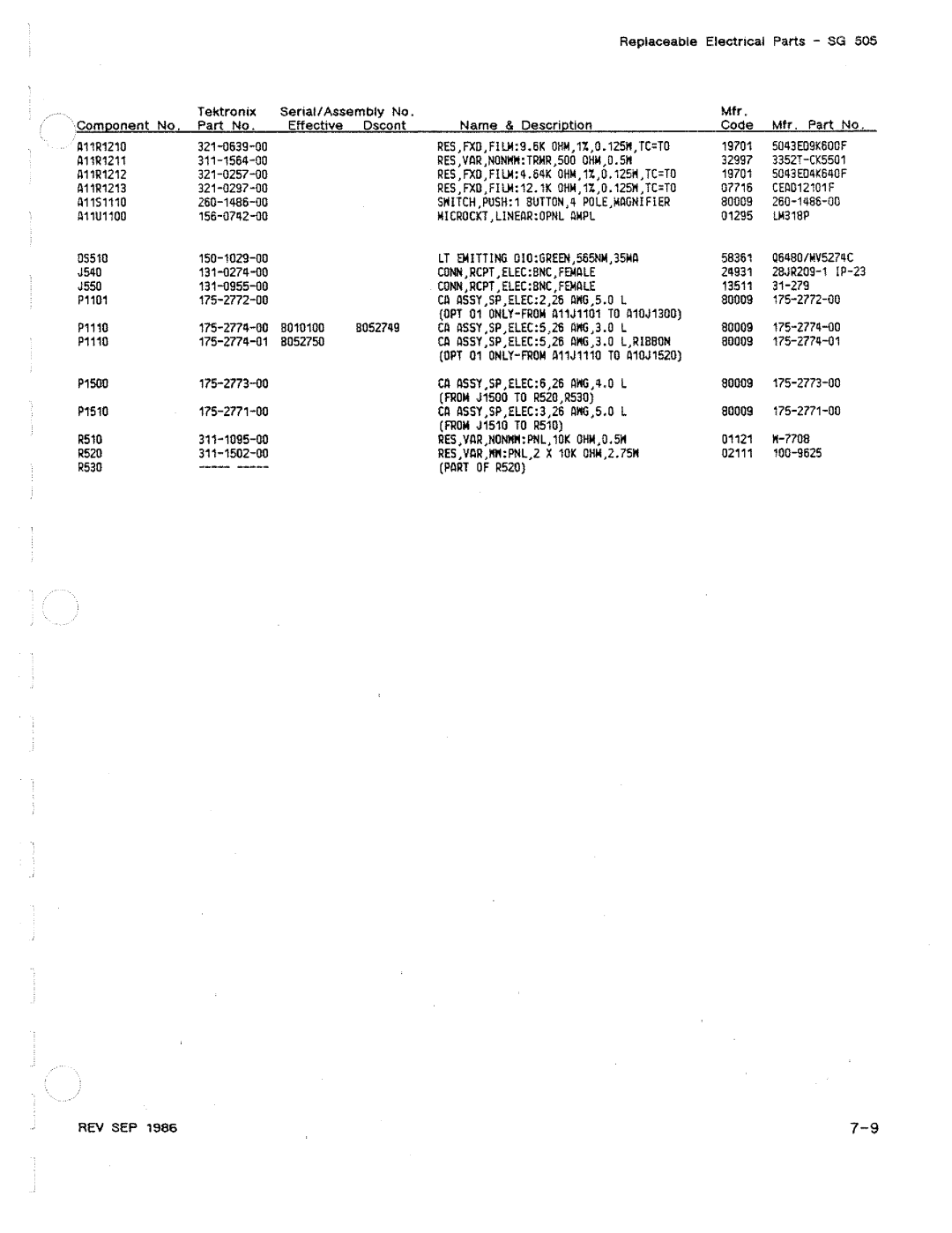 Tektronix SG 505 manual 