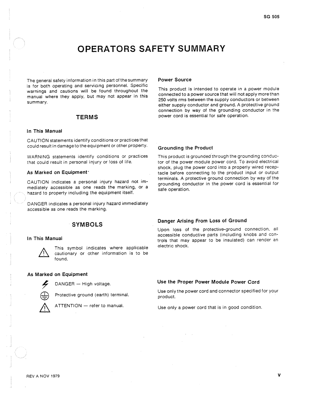 Tektronix SG 505 manual 