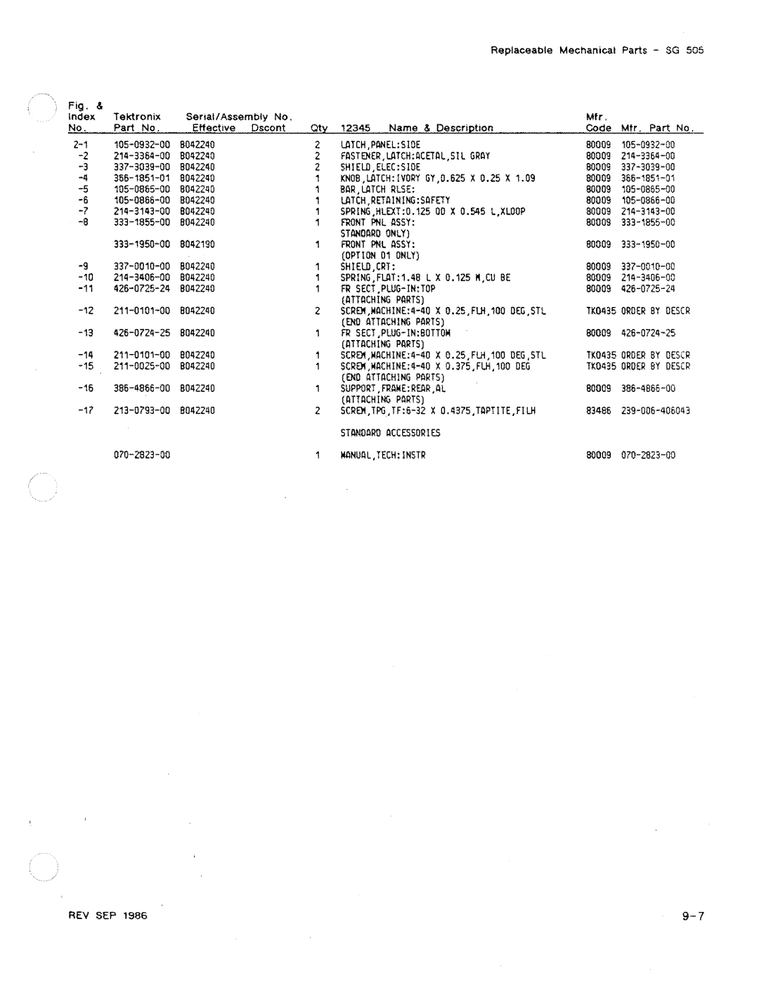 Tektronix SG 505 manual 