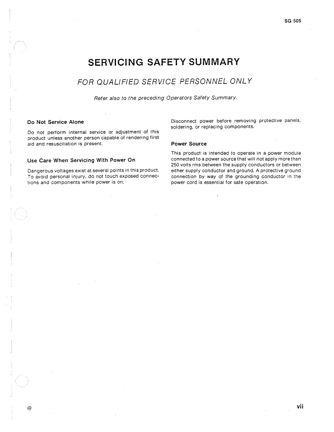 Tektronix SG 505 manual 