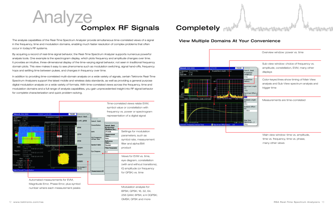 Tektronix Spectrum Analyzer manual Complex RF Signals, Completely, View Multiple Domains At Your Convenience 