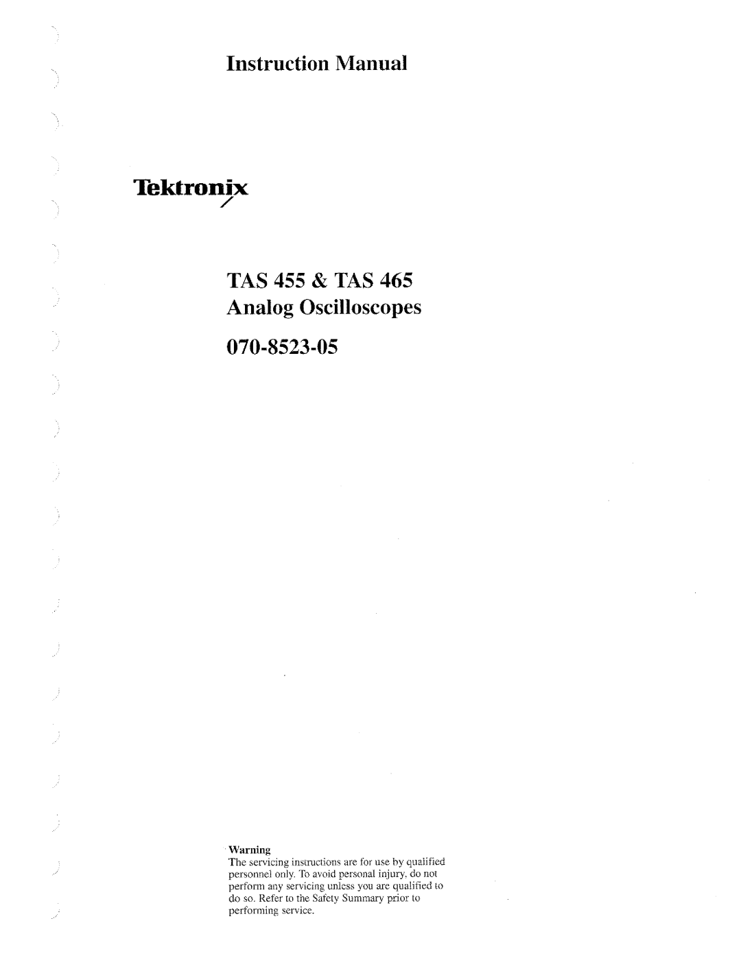 Tektronix TAS  465, TAS 455 manual 