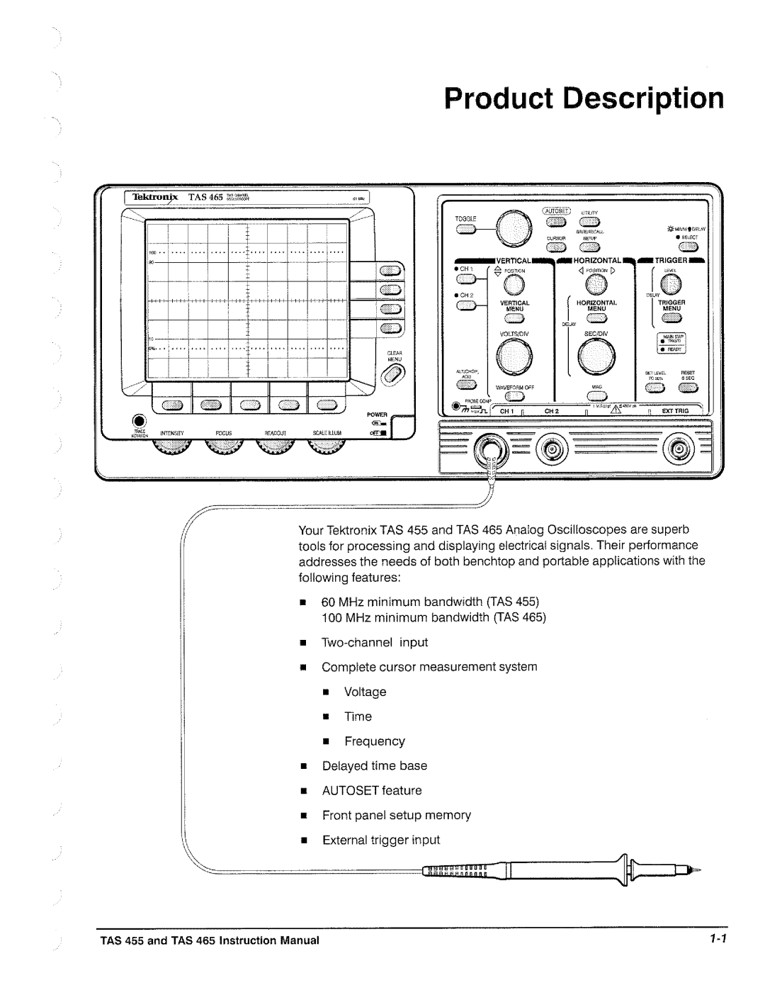 Tektronix TAS  465, TAS 455 manual 