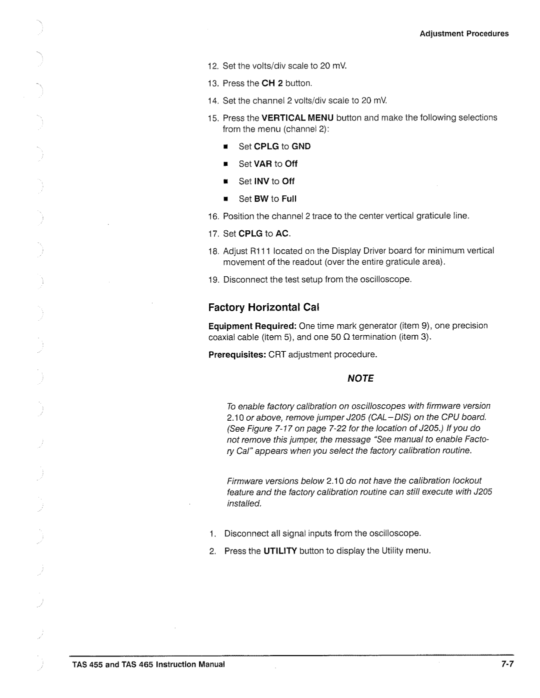 Tektronix TAS  465, TAS 455 manual 