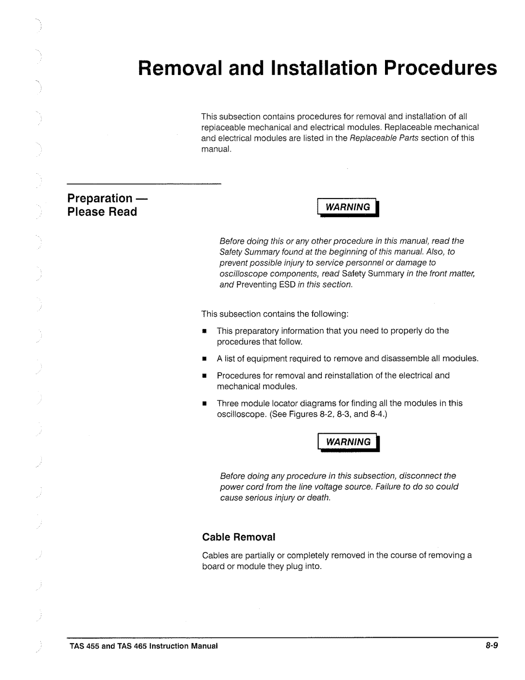 Tektronix TAS  465, TAS 455 manual 