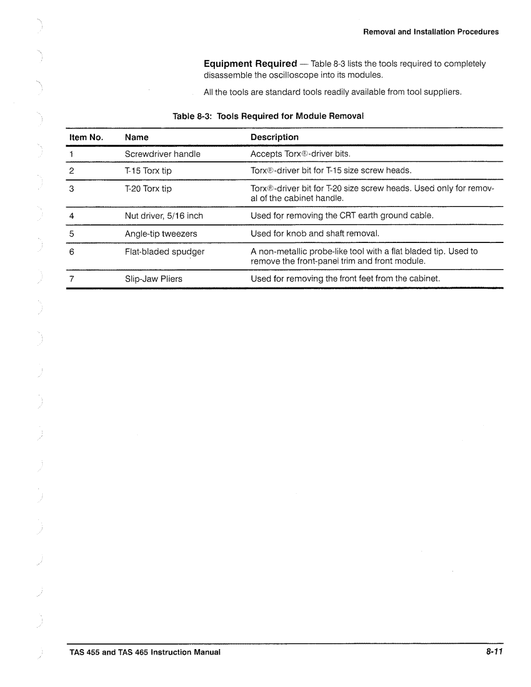 Tektronix TAS  465, TAS 455 manual 