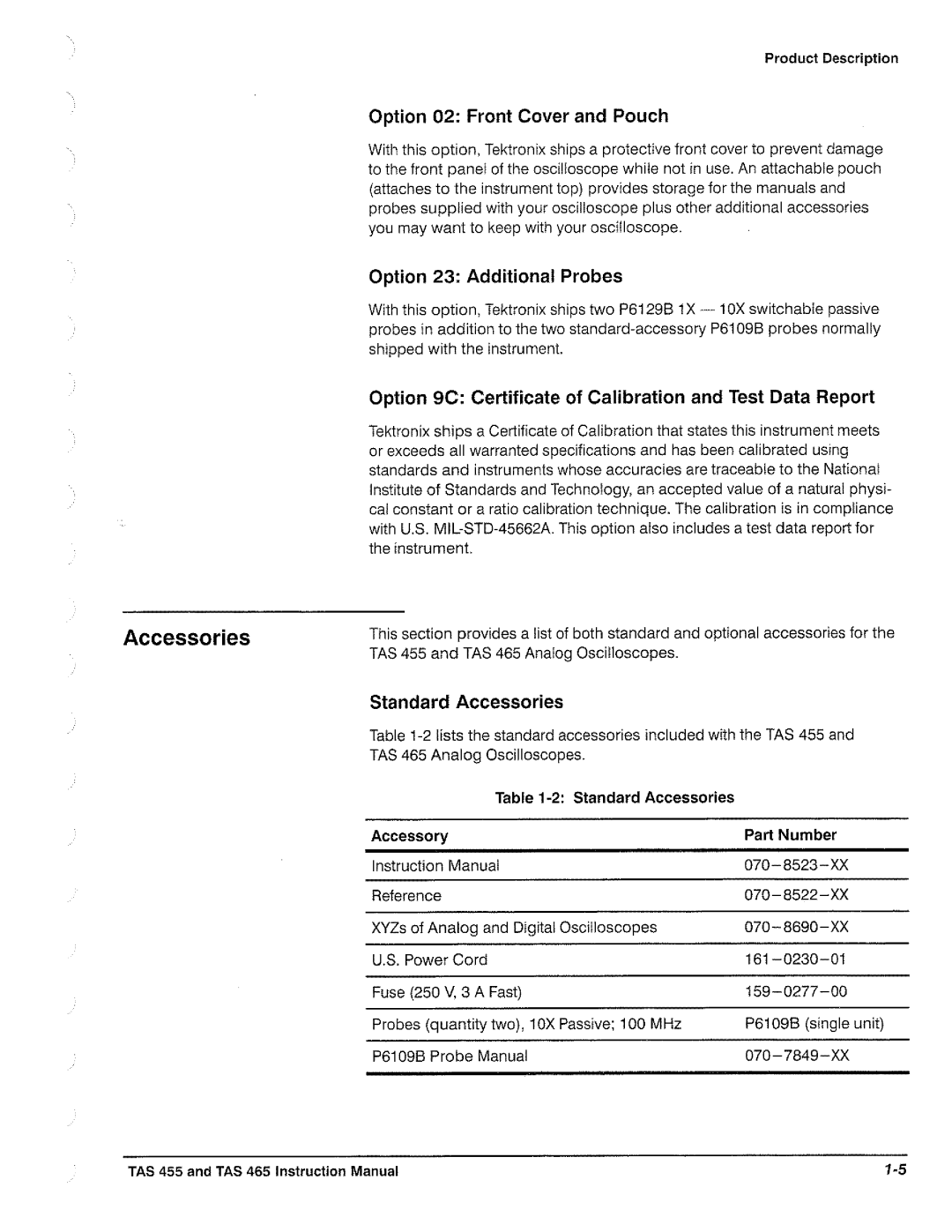 Tektronix TAS  465, TAS 455 manual 