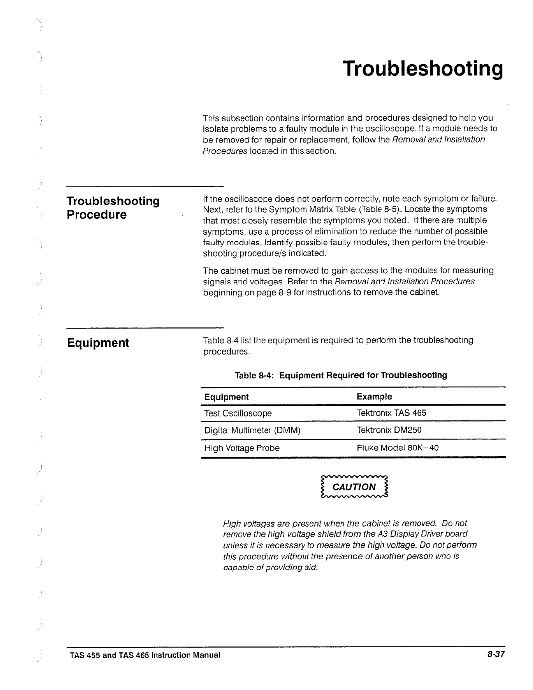 Tektronix TAS  465, TAS 455 manual 