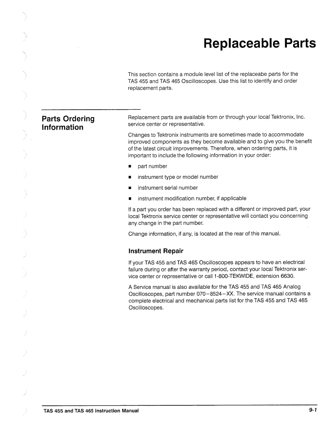 Tektronix TAS  465, TAS 455 manual 