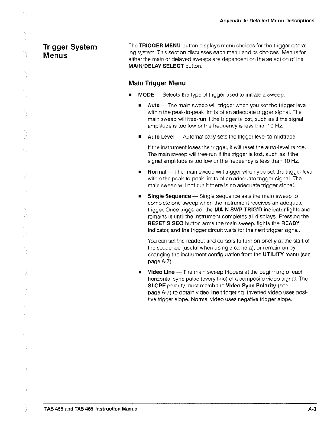 Tektronix TAS  465, TAS 455 manual 