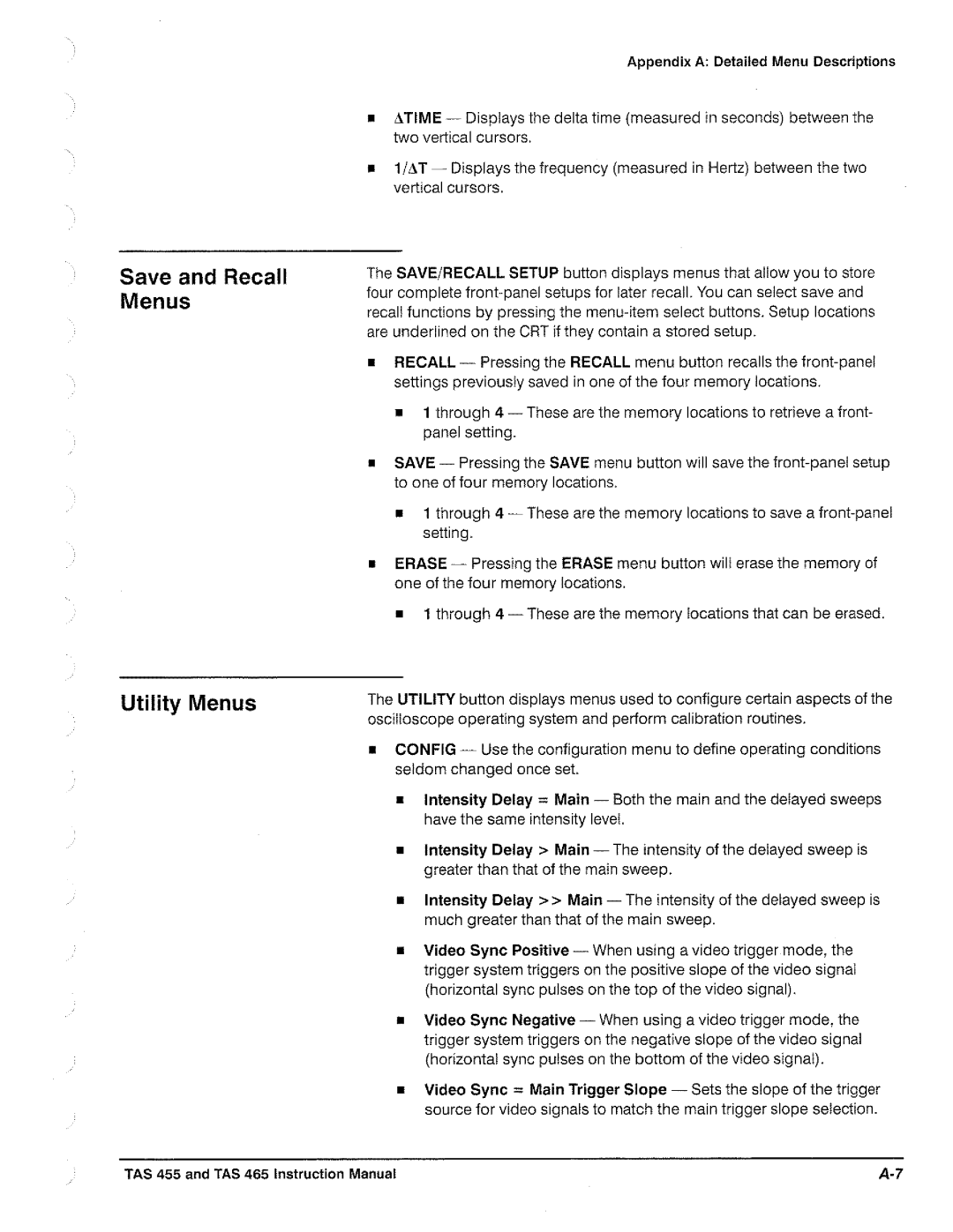 Tektronix TAS  465, TAS 455 manual 