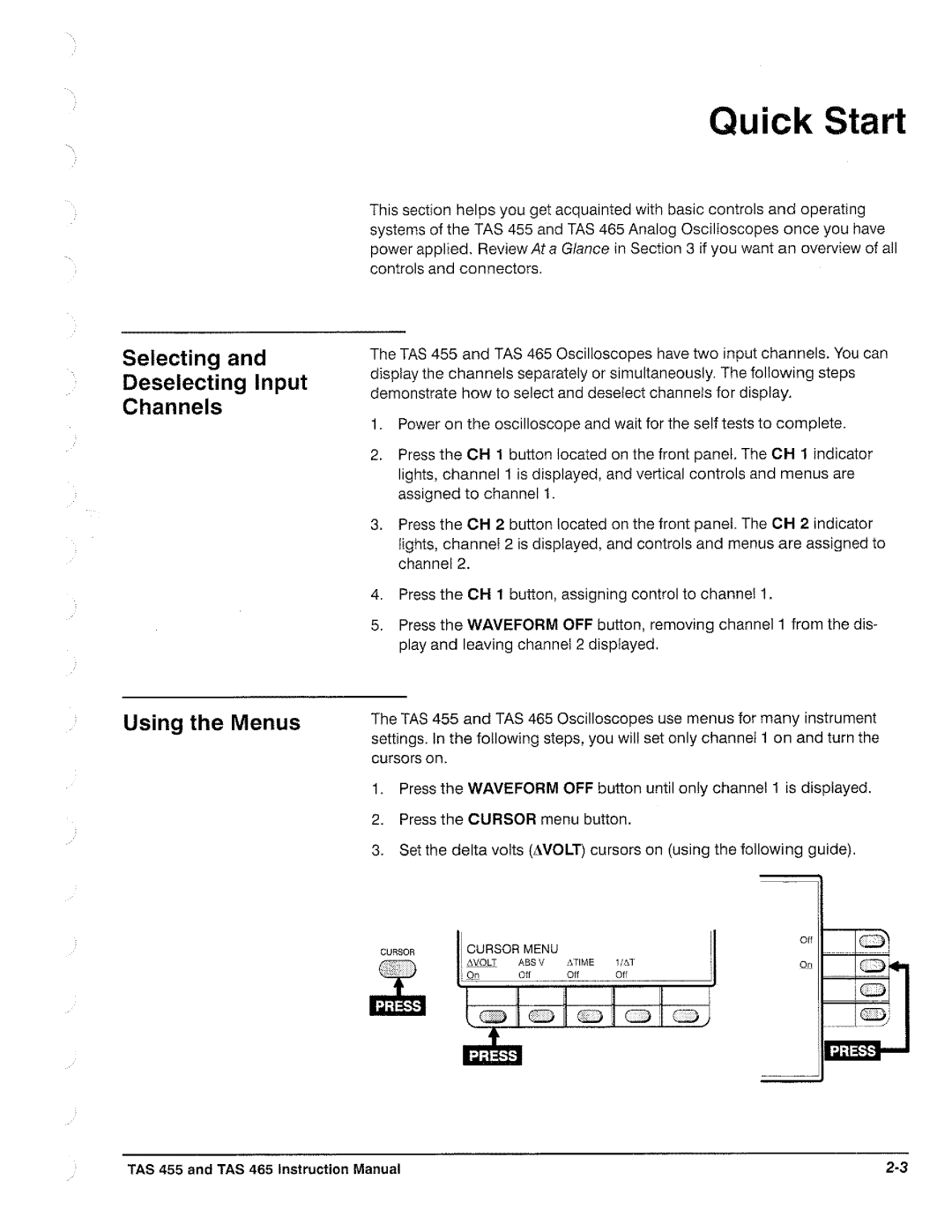 Tektronix TAS  465, TAS 455 manual 