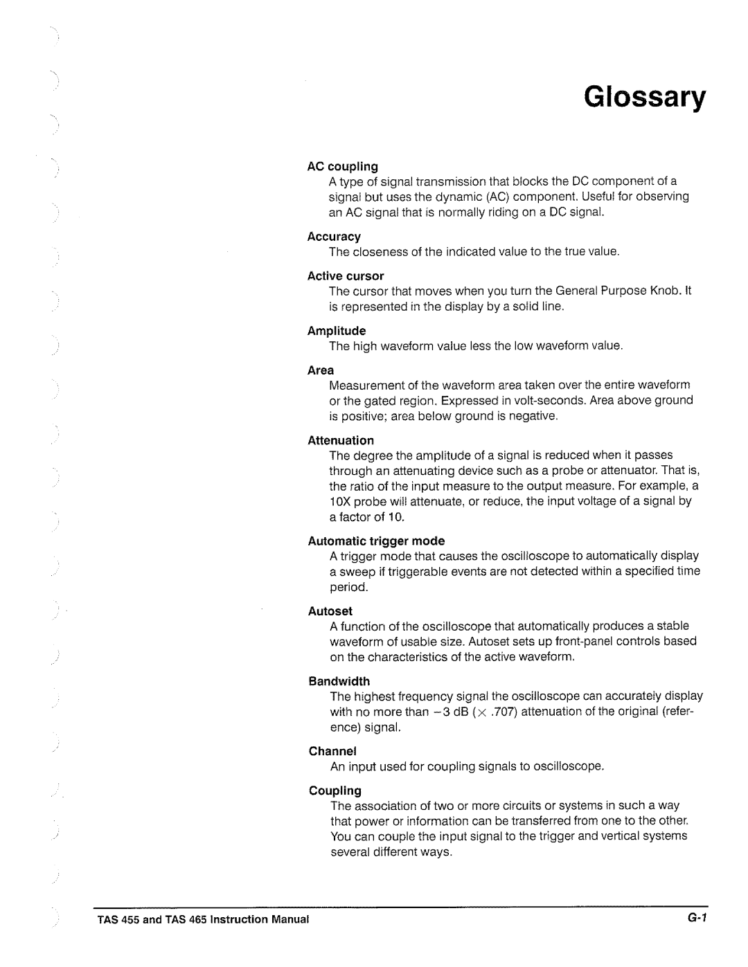 Tektronix TAS  465, TAS 455 manual 