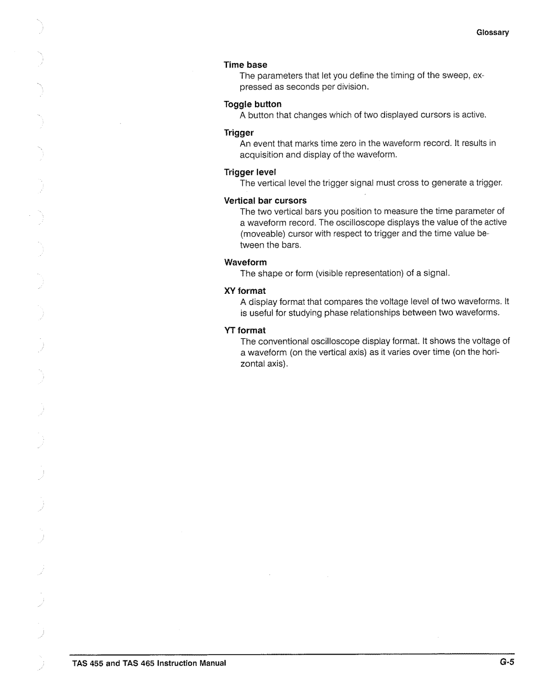 Tektronix TAS  465, TAS 455 manual 