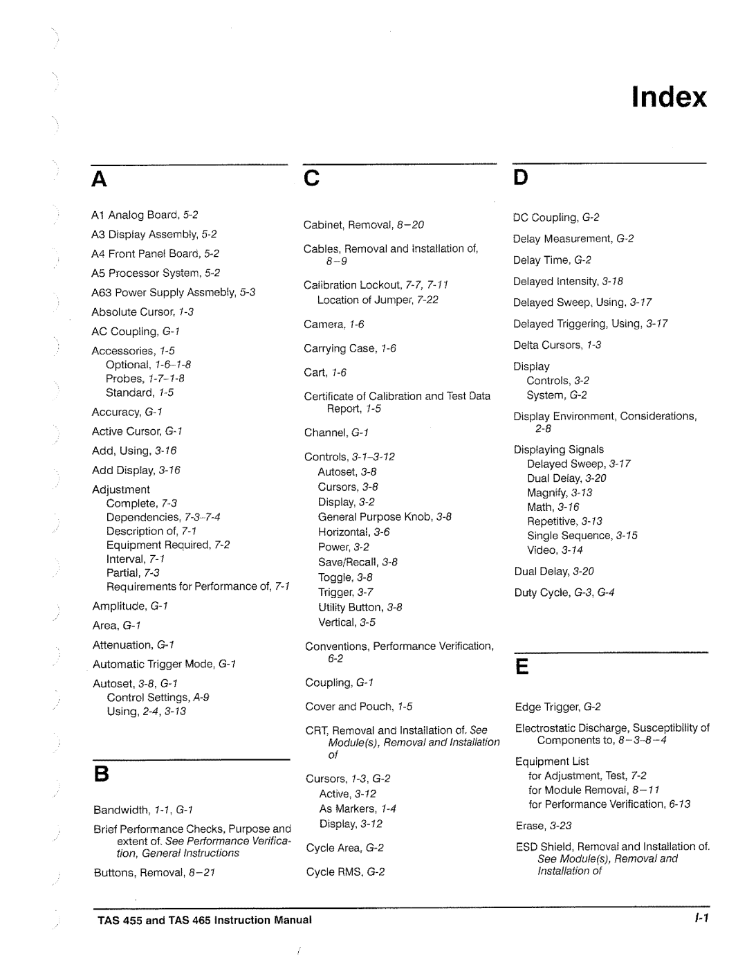 Tektronix TAS  465, TAS 455 manual 