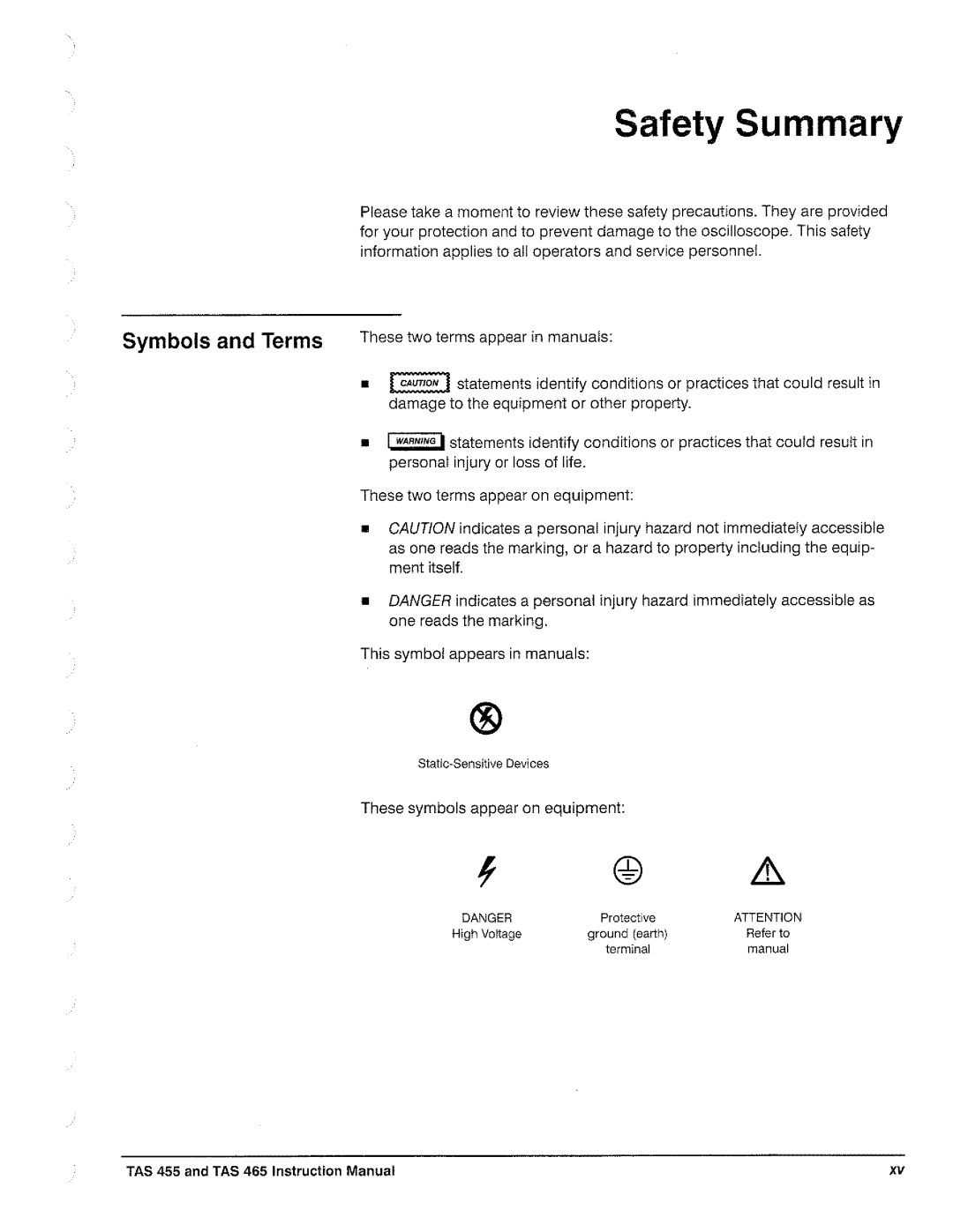 Tektronix TAS  465, TAS 455 manual 