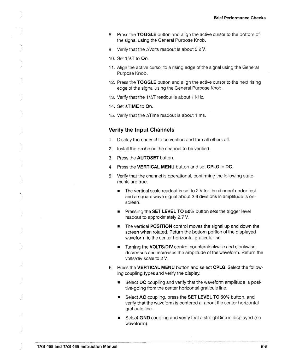 Tektronix TAS  465, TAS 455 manual 