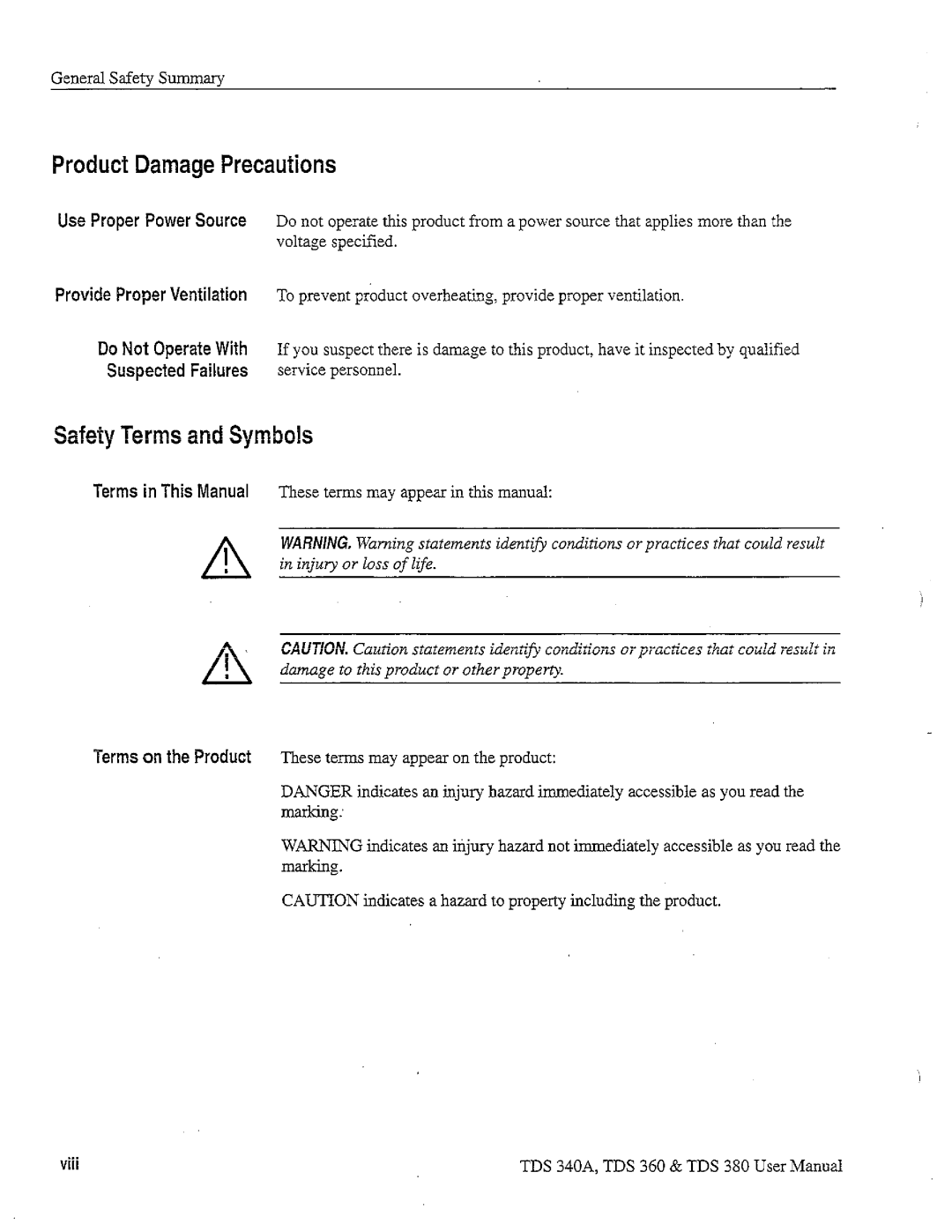 Tektronix TDS 380, TDS 360, TDS 340A manual 