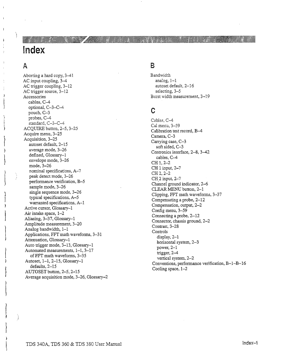 Tektronix TDS 360, TDS 380, TDS 340A manual 